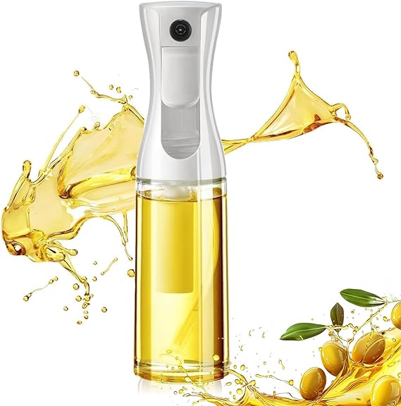 Oil Sprayer for Cooking, Glass Oil Spray Bottle with Brush, 200ML Oil Dispenser with Portion Control for Air Fryer, Salad & BBQ, White, Xmas & Ideal Holiday Gift for Family