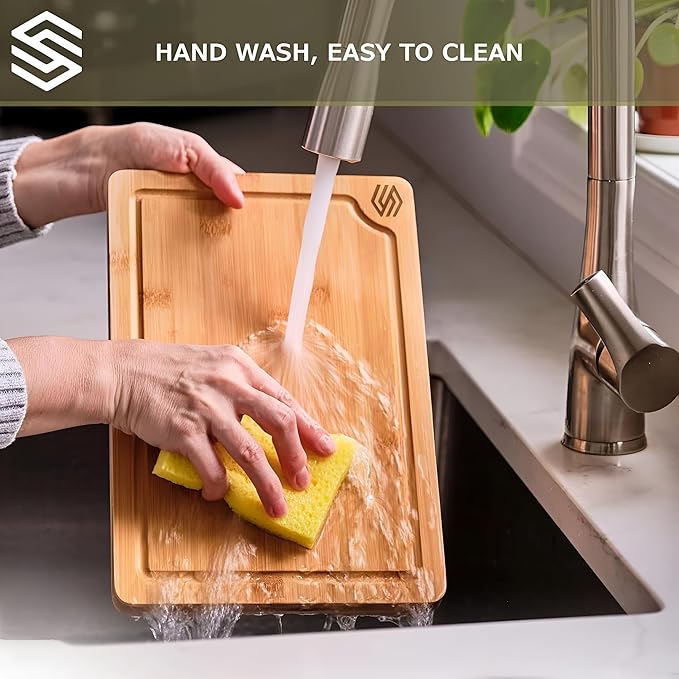 3-Piece Bamboo Cutting Board Set – Heavy Duty Butcher Block with Deep Juice Grooves | Non-Toxic Wood Chopping Boards for Meat, Veggies & Charcuterie | Kitchen Gift Set