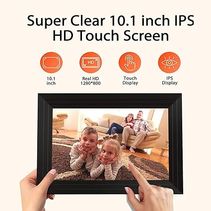 10.1 Inch WiFi Digital Picture Frame, 1280×800 HD Touchscreen with LED Light, 32GB Memory, Auto-Rotate, USB/SD Support, Share Photos & Videos via App – Smart Digital Frame, Xmas & New Year Gift Idea