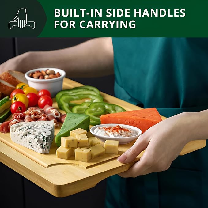 3-Piece Bamboo Cutting Board Set - Heavy Duty Butcher Block with Deep Juice Grooves | Non-Toxic Wood Chopping Boards for Meat, Veggies & Charcuterie | Holiday Kitchen Gift for Xmas