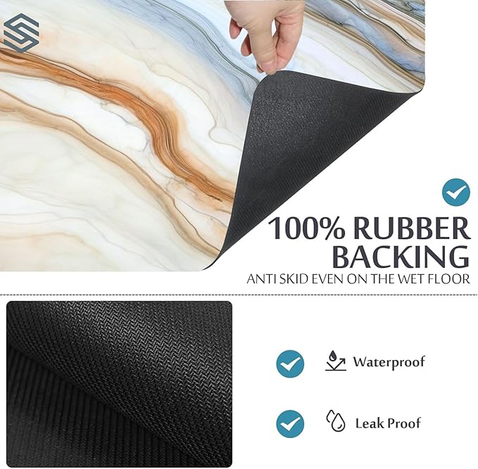 Marble Bathroom Rugs, 3PCS Modern Bath Mat Set in Grey & Gold Marble, Non-Slip & Super Absorbent Bathroom Mat with Toilet Rug for Shower & Bathtub, Holiday Essential and Festive Gift