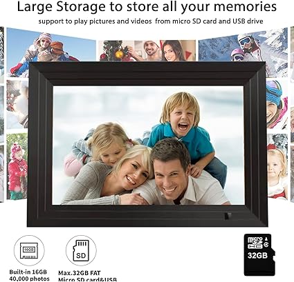 10.1 Inch WiFi Digital Picture Frame, 1280×800 HD Touchscreen with LED Light, 32GB Memory, Auto-Rotate, USB/SD Support, Share Photos & Videos via App – Smart Digital Frame, Xmas & New Year Gift Idea