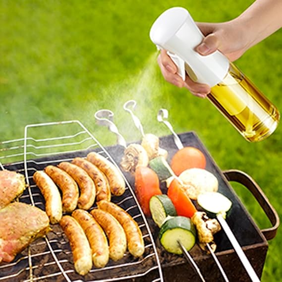 Oil Sprayer for Cooking, Glass Oil Spray Bottle with Brush, 200ML Oil Dispenser with Portion Control for Air Fryer, Salad & BBQ, White, Xmas & Ideal Holiday Gift for Family