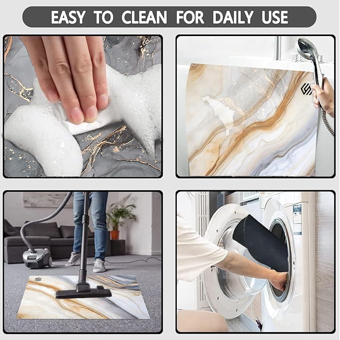 Marble Bathroom Rugs, 3PCS Modern Bath Mat Set in Grey & Gold Marble, Non-Slip & Super Absorbent Bathroom Mat with Toilet Rug for Shower & Bathtub, Holiday Essential and Festive Gift