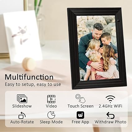10.1 Inch WiFi Digital Picture Frame, 1280×800 HD Touchscreen with LED Light, 32GB Memory, Auto-Rotate, USB/SD Support, Share Photos & Videos via App – Smart Digital Frame, Xmas & New Year Gift Idea