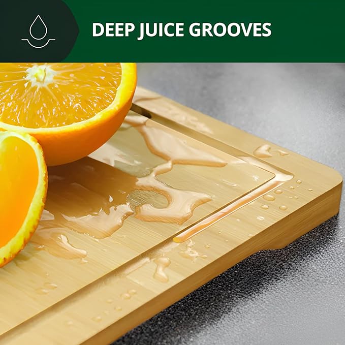 3-Piece Bamboo Cutting Board Set - Heavy Duty Butcher Block with Deep Juice Grooves | Non-Toxic Wood Chopping Boards for Meat, Veggies & Charcuterie | Holiday Kitchen Gift for Xmas