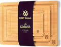 3-Piece Bamboo Cutting Board Set – Heavy Duty Butcher Block with Deep Juice Grooves | Large, Medium & Small Wood Chopping Boards for Meat, Veggies, Charcuterie – Non-Toxic & Eco-Friendly Kitchen Gift Set