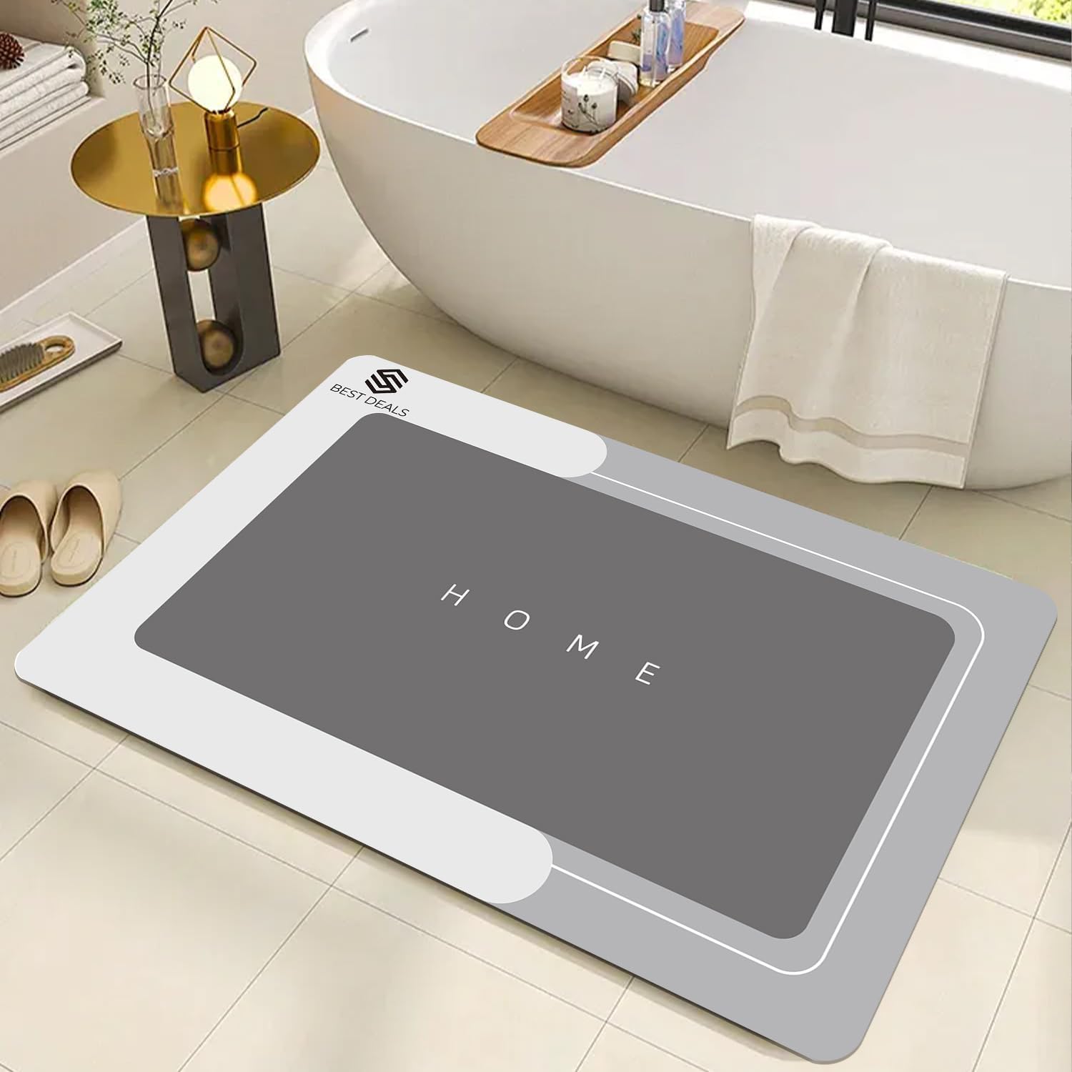 PCS Absorbent Bath Mat Magic Rug Set – 3-Piece Non-Slip Bathroom Mats, Quick Dry, Machine Washable (Dark Gray / Light Gray)