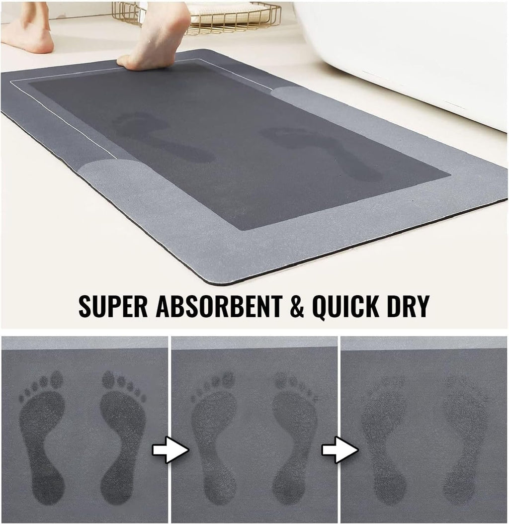 PCS Absorbent Bath Mat Magic Rug Set – 3-Piece Non-Slip Bathroom Mats, Quick Dry, Machine Washable (Dark Gray / Light Gray)