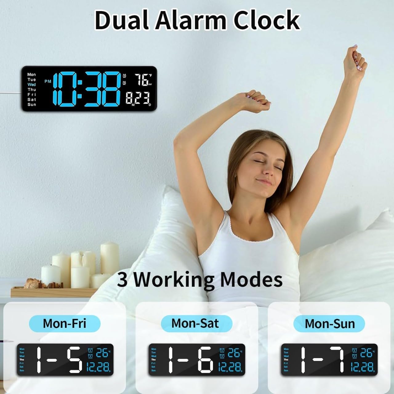 16.5" Large LED Digital Wall Clock with RGB Backlight & Auto Brightness