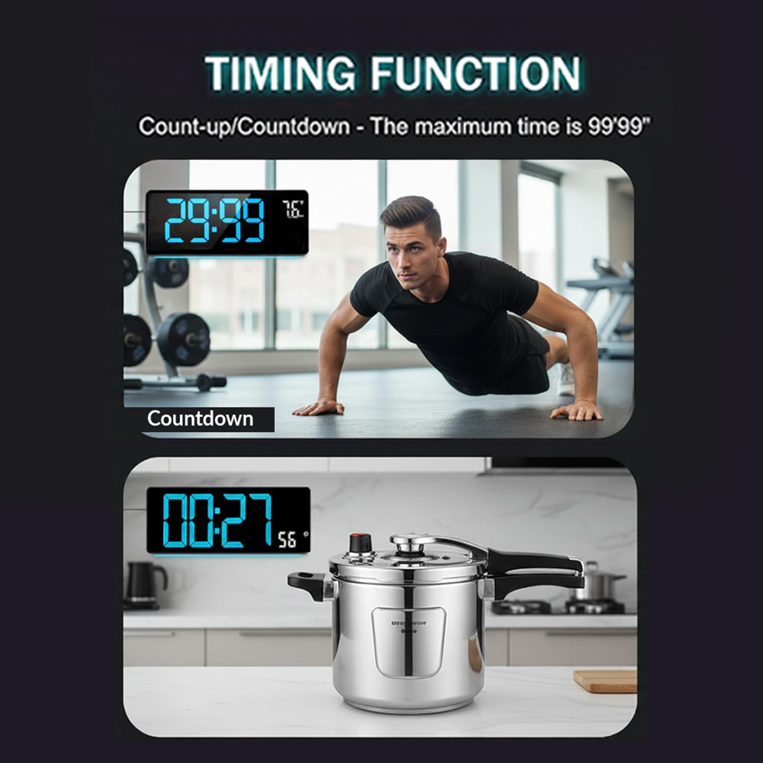 16.5" Large LED Digital Wall Clock with RGB Backlight & Auto Brightness