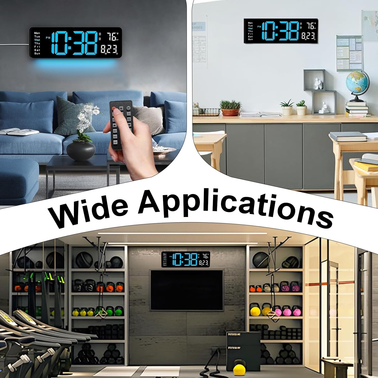 16.5" Large LED Digital Wall Clock with RGB Backlight & Auto Brightness