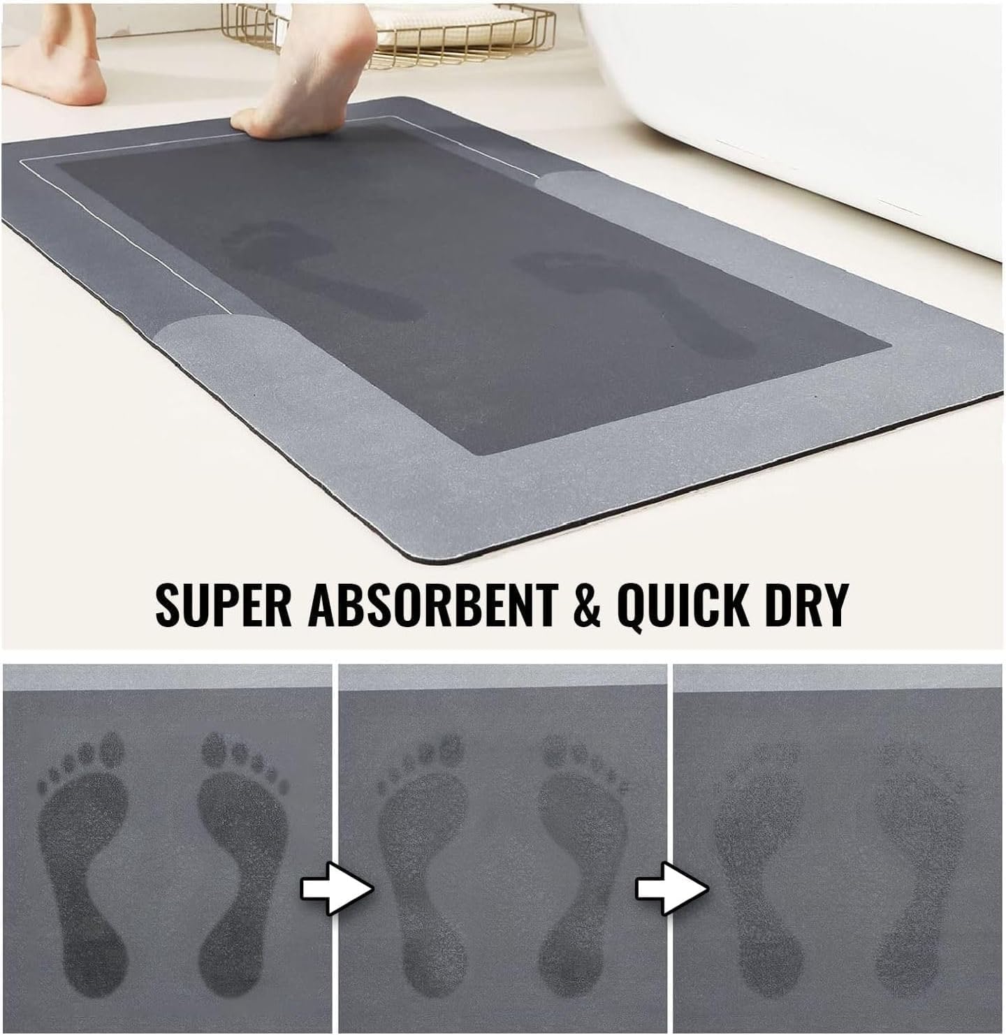 SS BEST DEALS Modernized Magic Mat – Super Absorbent, Non-Slip Bathroom Rug, Machine Washable (Light Grey, 18.5" x 30.5")