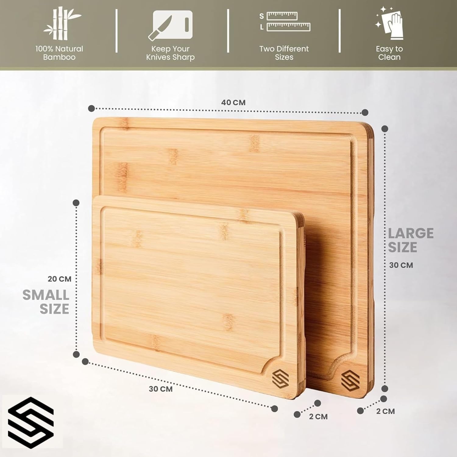 3-Piece Bamboo Cutting Board Set – Heavy Duty Butcher Block with Deep Juice Grooves | Large, Medium & Small Wood Chopping Boards for Meat, Veggies, Charcuterie – Non-Toxic & Eco-Friendly Kitchen Gift Set