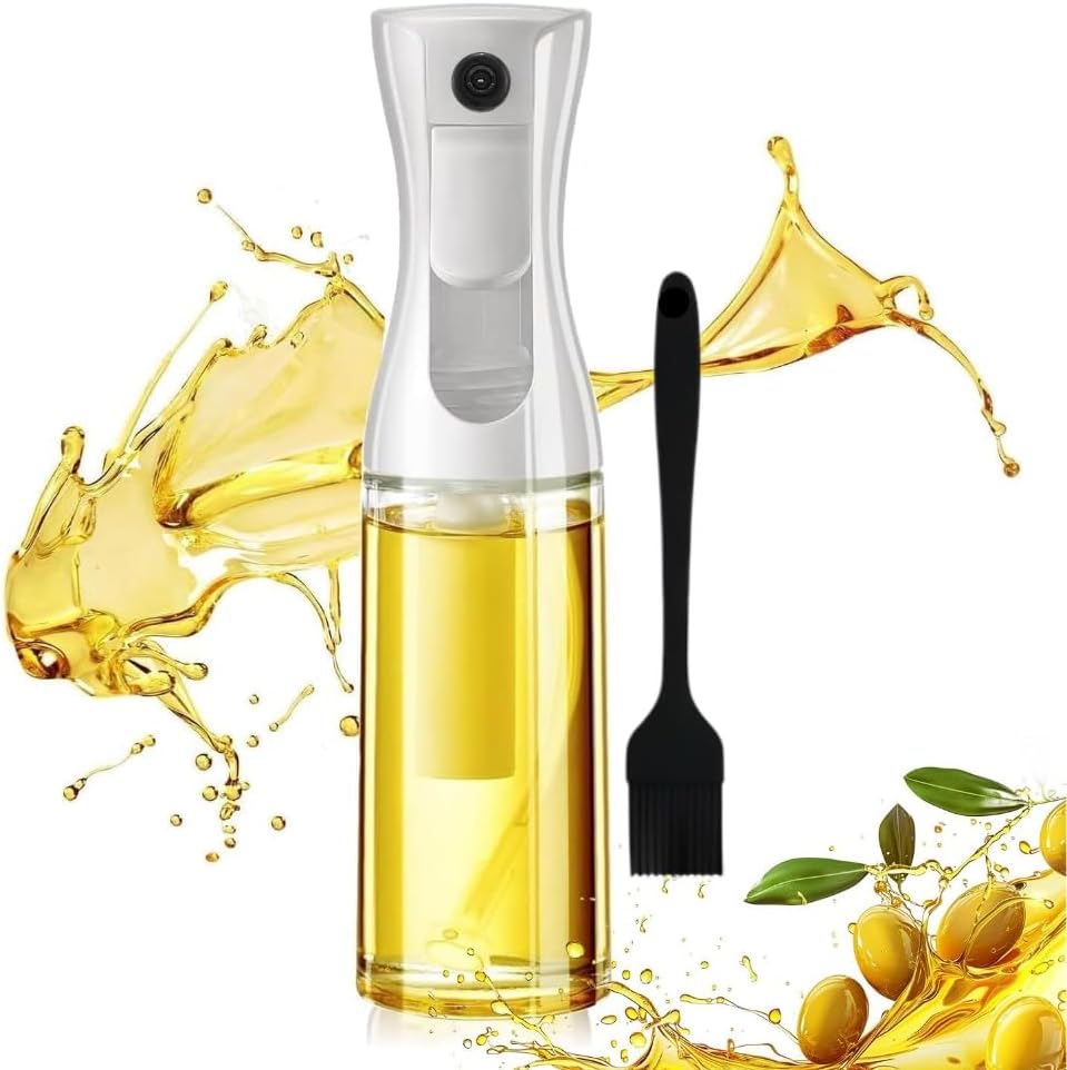 SS BEST DEALS Oil Sprayer for Cooking – 200ml Glass Oil Spray Bottle with Brush, Portion Control Oil Dispenser, Refillable Kitchen Mister for Air Fryer, Salad, BBQ & Grilling (White)