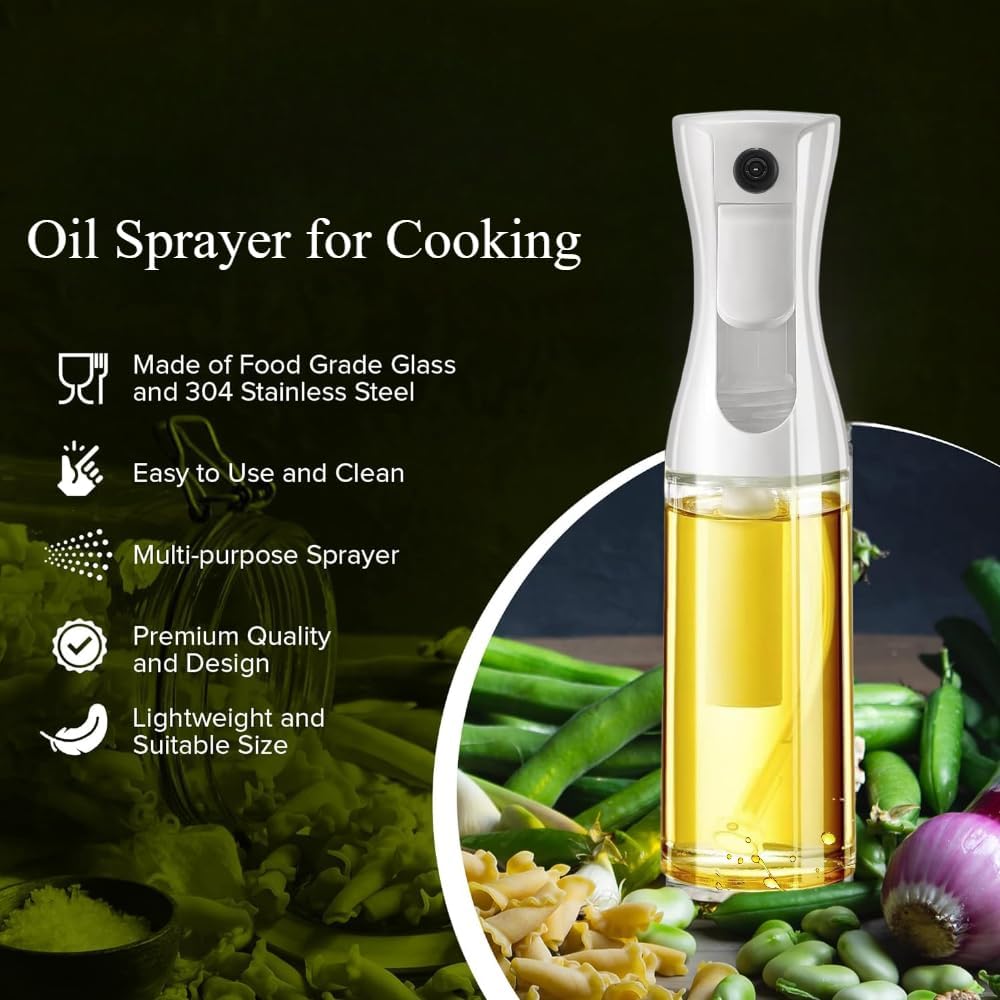 SS BEST DEALS Oil Sprayer for Cooking – 200ml Glass Oil Spray Bottle with Brush, Portion Control Oil Dispenser, Refillable Kitchen Mister for Air Fryer, Salad, BBQ & Grilling (White)