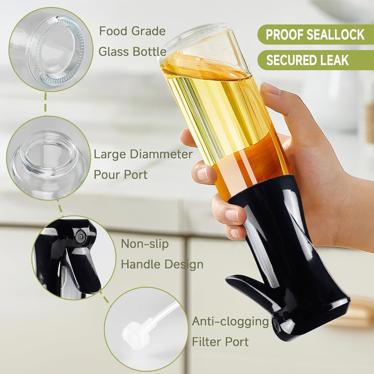 SS BEST DEALS Oil Sprayer for Cooking – 200ml Glass Oil Spray Bottle with Brush, Portion Control Oil Dispenser, Refillable Kitchen Mister for Air Fryer, Salad, BBQ & Grilling (White)