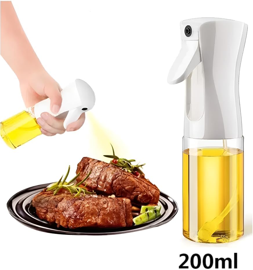 SS BEST DEALS Oil Sprayer for Cooking – 200ml Glass Oil Spray Bottle with Brush, Portion Control Oil Dispenser, Refillable Kitchen Mister for Air Fryer, Salad, BBQ & Grilling (White)