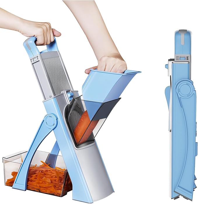 SS Best Deals 5-in-1 Safe Mandoline Slicer with thickness adjuster and vegetable chopper attachments
