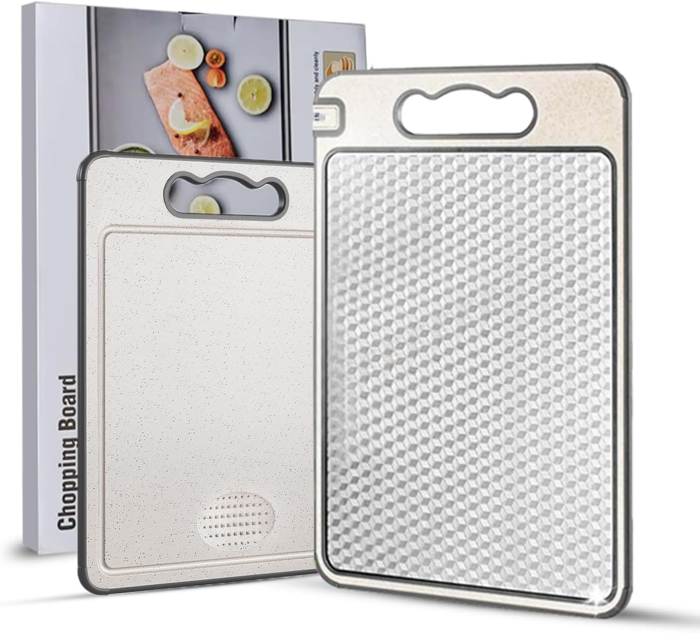 SS BEST DEALS Stainless Steel Cutting Board Double Sided – 304 Food-Grade 14.5"x9.7" Chopping Board with Juice Groove, Non-Slip Silicone Wrap, Scratch-Resistant Mesh – for Meat, Vegetables, Dishwasher Safe