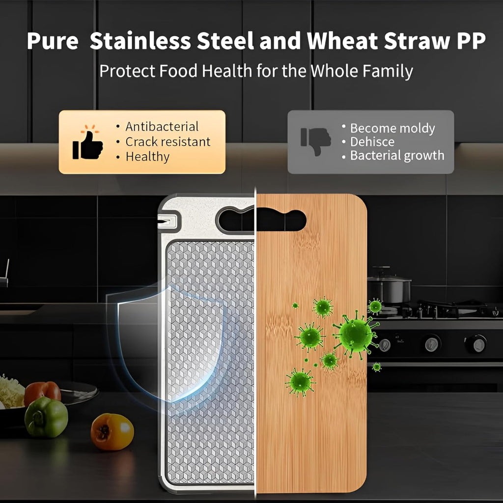 SS BEST DEALS Stainless Steel Cutting Board Double Sided – 304 Food-Grade 14.5"x9.7" Chopping Board with Juice Groove, Non-Slip Silicone Wrap, Scratch-Resistant Mesh – for Meat, Vegetables, Dishwasher Safe