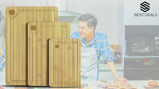 3-Piece Bamboo Cutting Board Set – Heavy Duty Butcher Block with Deep Juice Grooves | Non-Toxic Wood Chopping Boards for Meat, Veggies & Charcuterie | Kitchen Gift Set